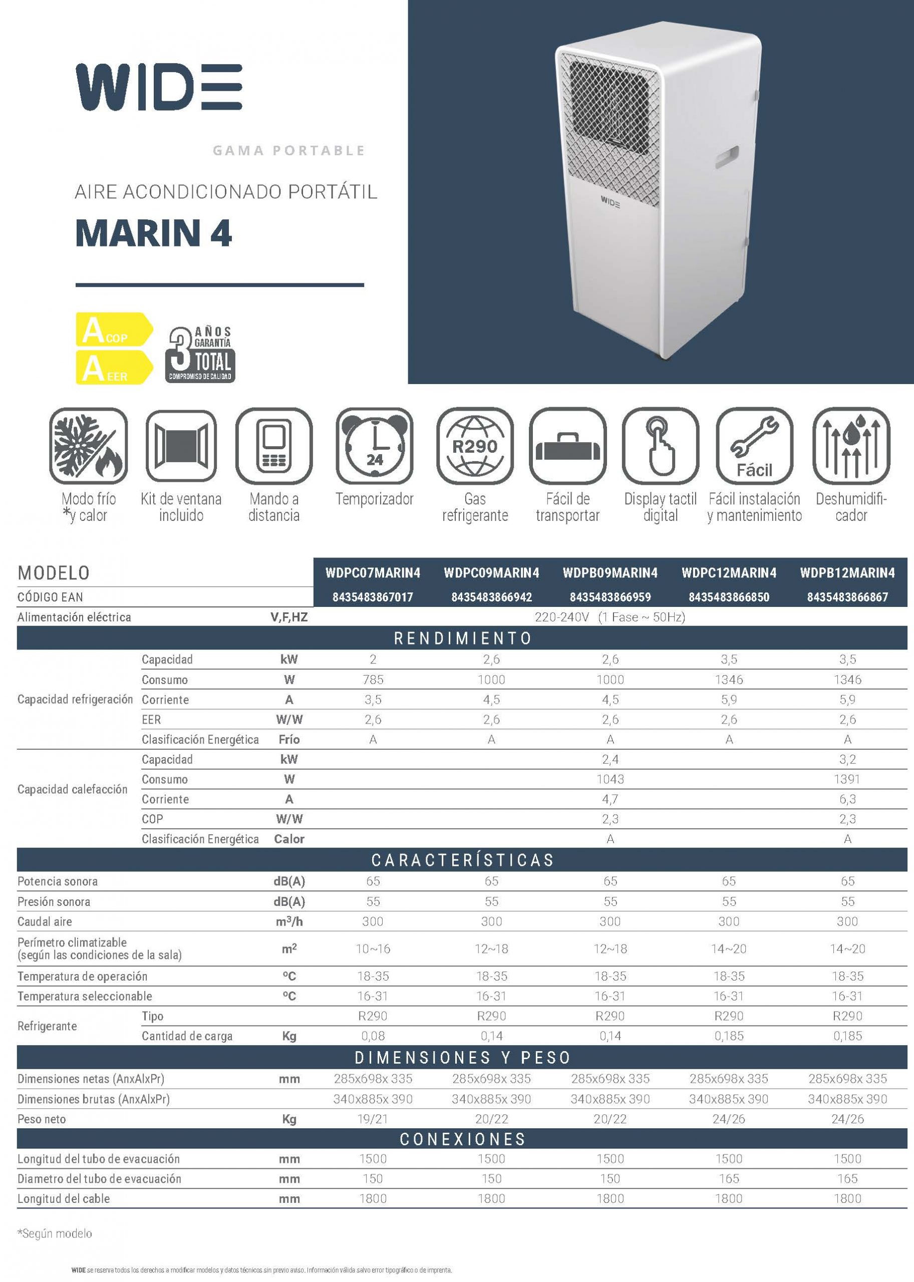 Aire Acondicionado Portátil WIDE Marin 4 Solo frío 2.6kW - Imagen 2