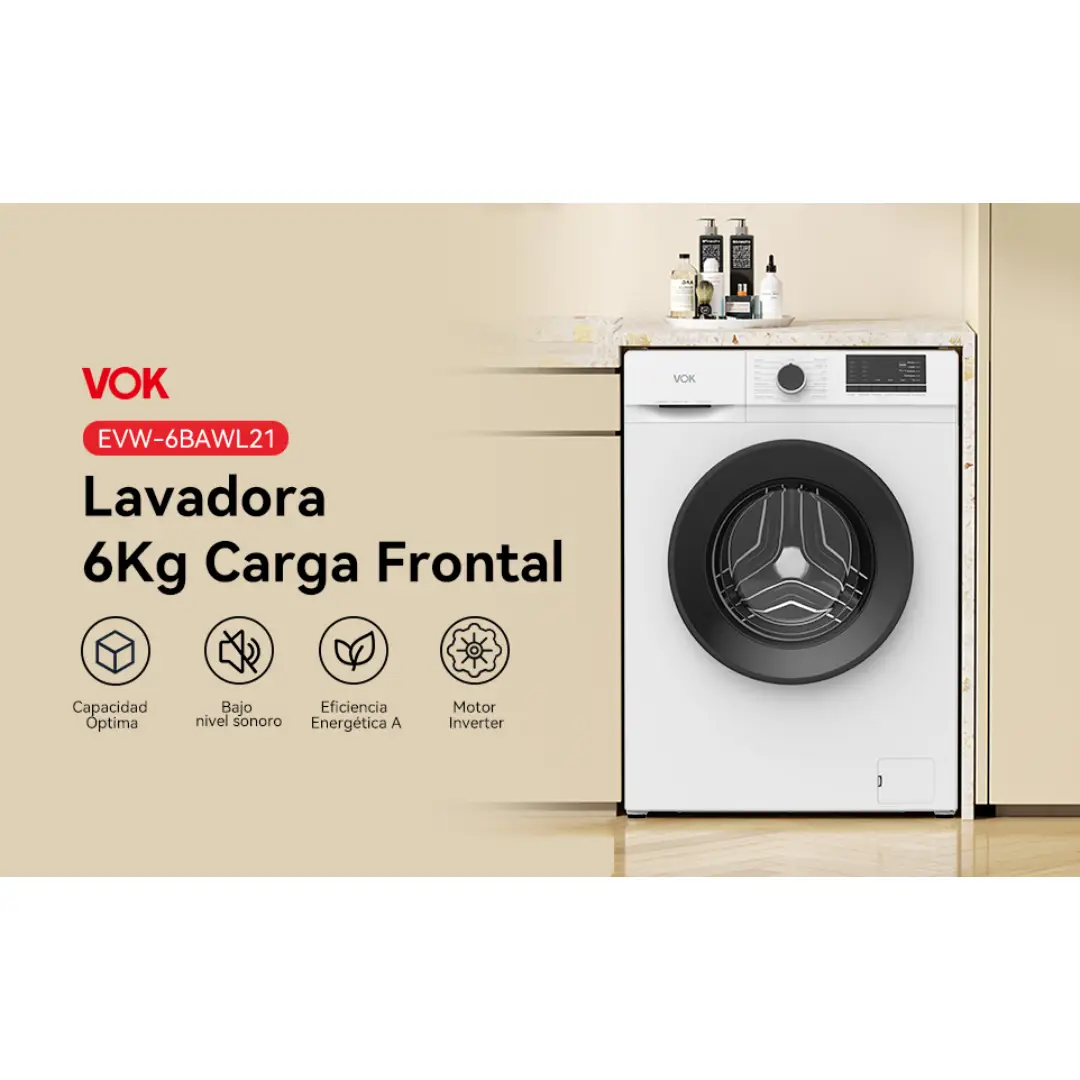 Lavadora VOK Blanca 6kg de capacidad EVW-6BAWL211200RPM VAPOR - Imagen 2
