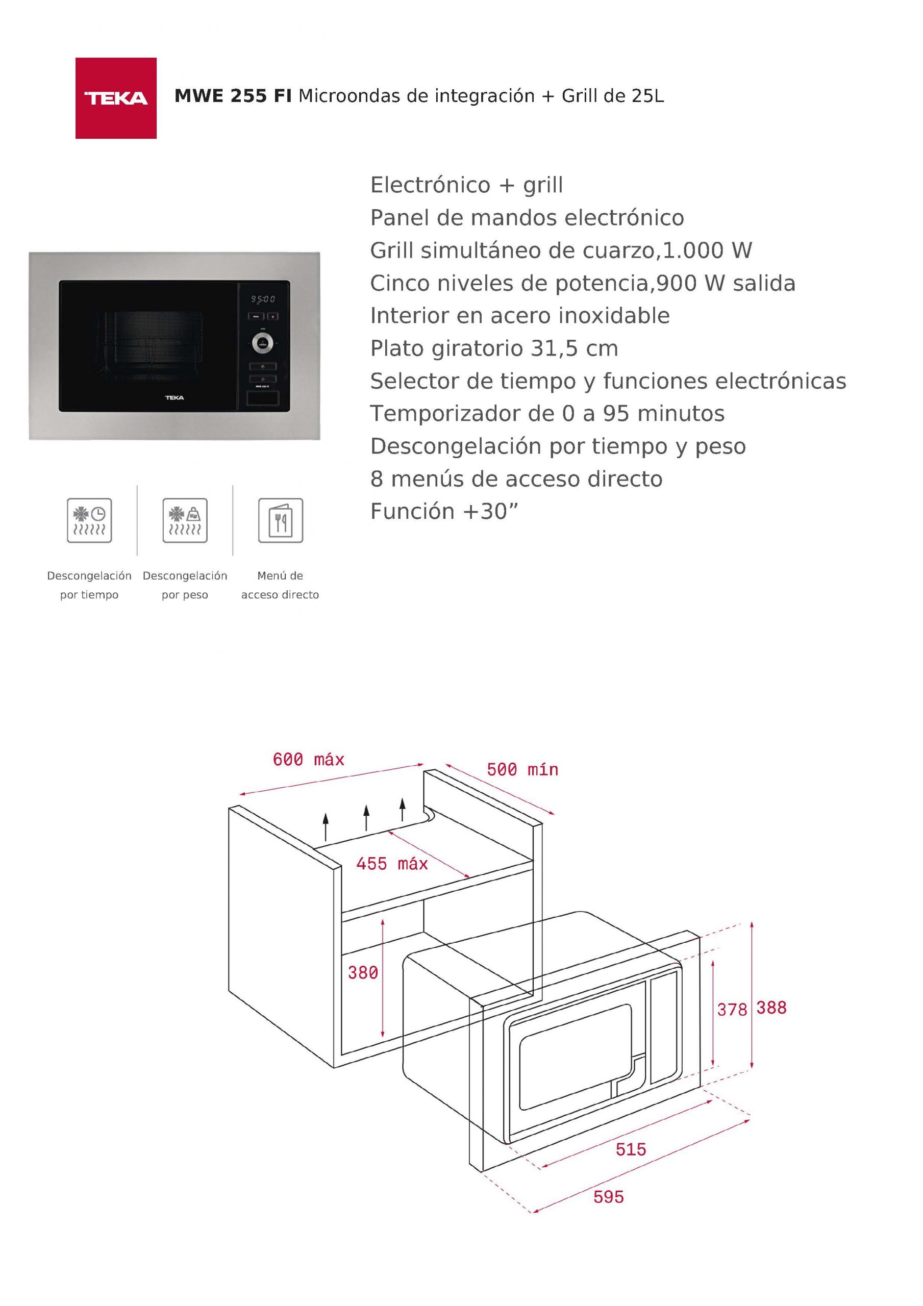 Microondas Encastrable Teka MSEG825FI 25L con Grill Acero Inox Antihuellas - Imagen 2