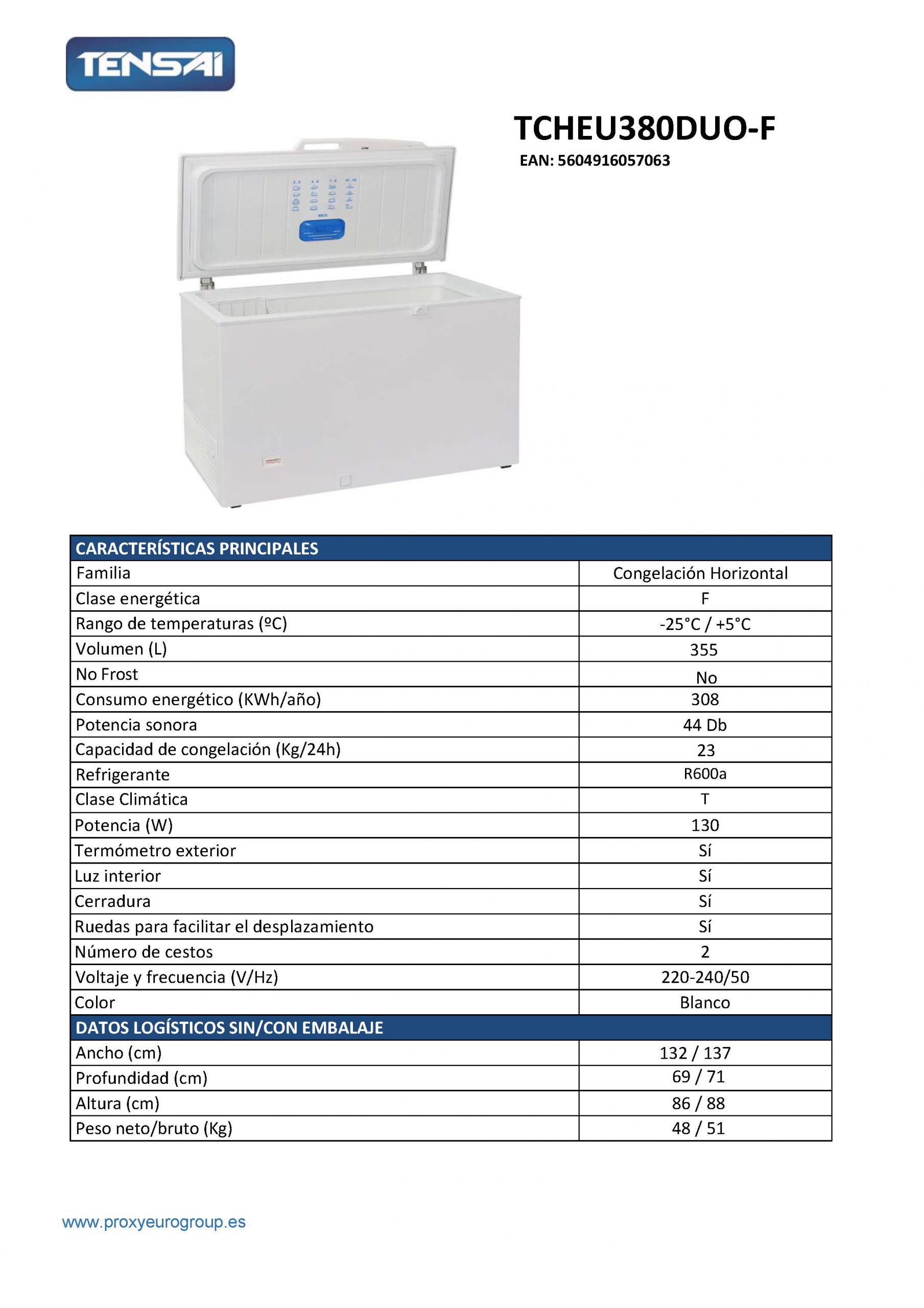 Congelador Horizontal Tensai TCHEU380DUO-F 87X133X69 355/LITROS - Imagen 2