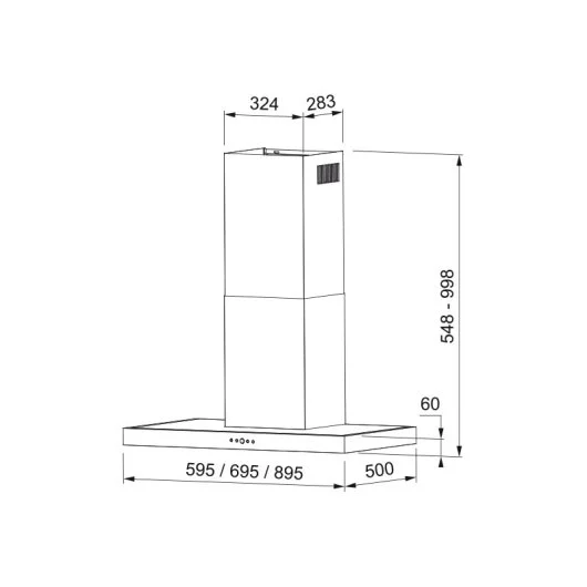 Campana decorativa - Mepamsa Silueta XLA 60, 3 Velocidades, 590 m³/h, Filtro Carbón, 60 cm, Inox - Imagen 3