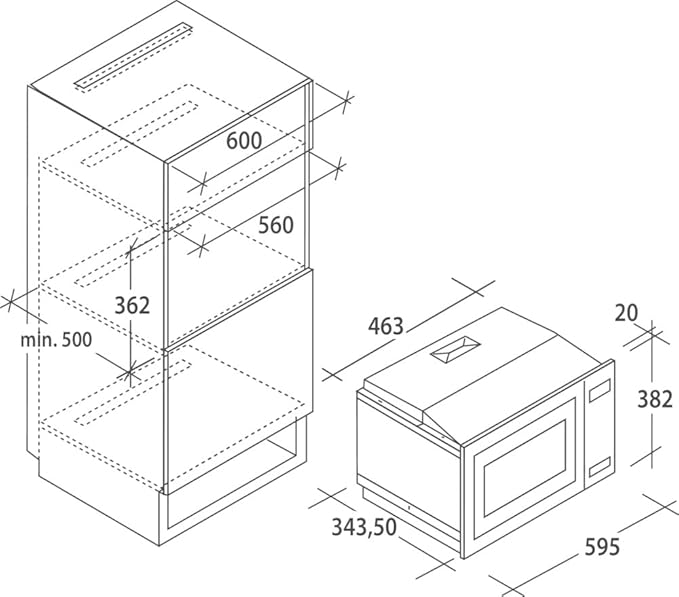 Microondas integrable - CANDY MIC 201 EX, 1 kW, 8 potencia, 20 l, Inox - Imagen 5