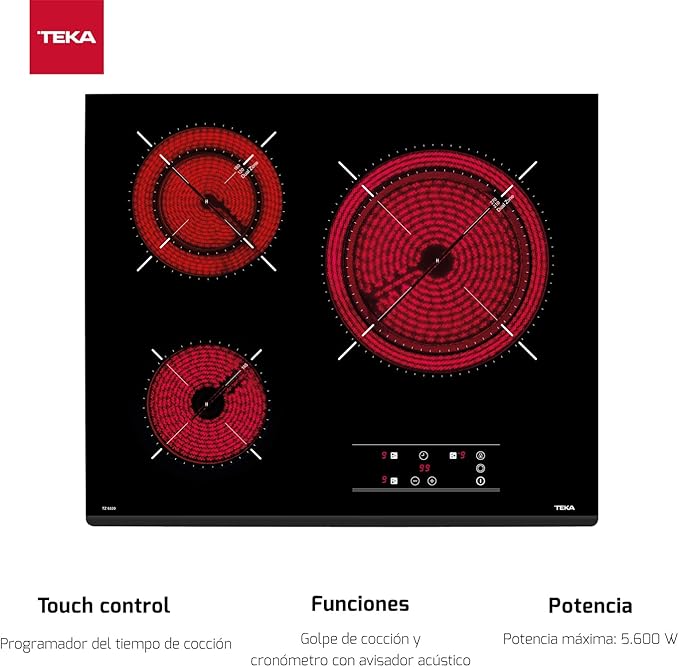 Placa vitrocerámica TEKA TZ 6320 con 3 zonas de cocción zona grande de 27cm 5600 W - Imagen 3