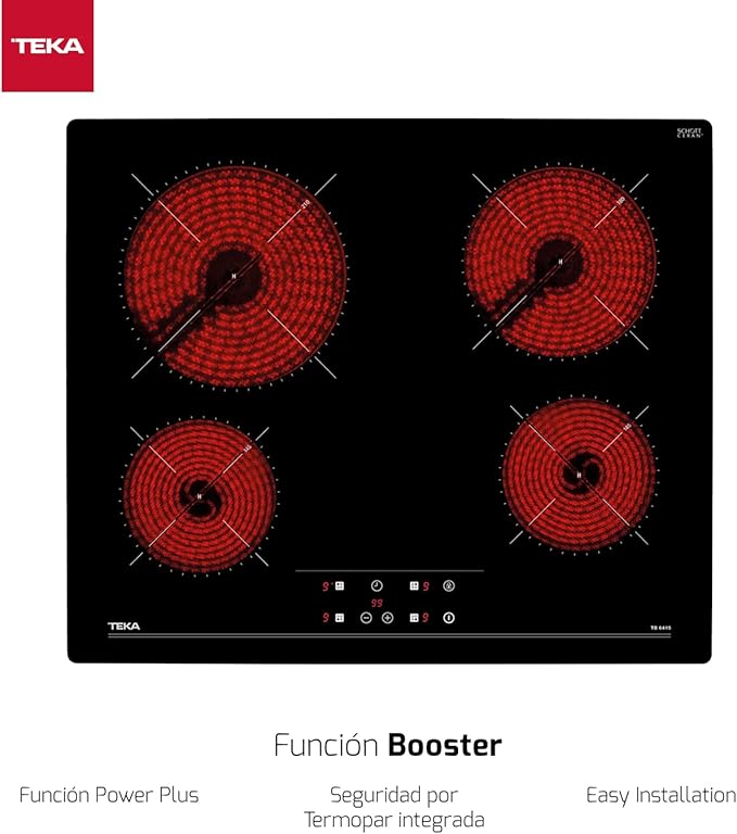 Placa vitrocerámica - Teka TB 6415, 4 zonas, Zona grande 21 cm, Touch Control, 60 cm, Negro - Imagen 3