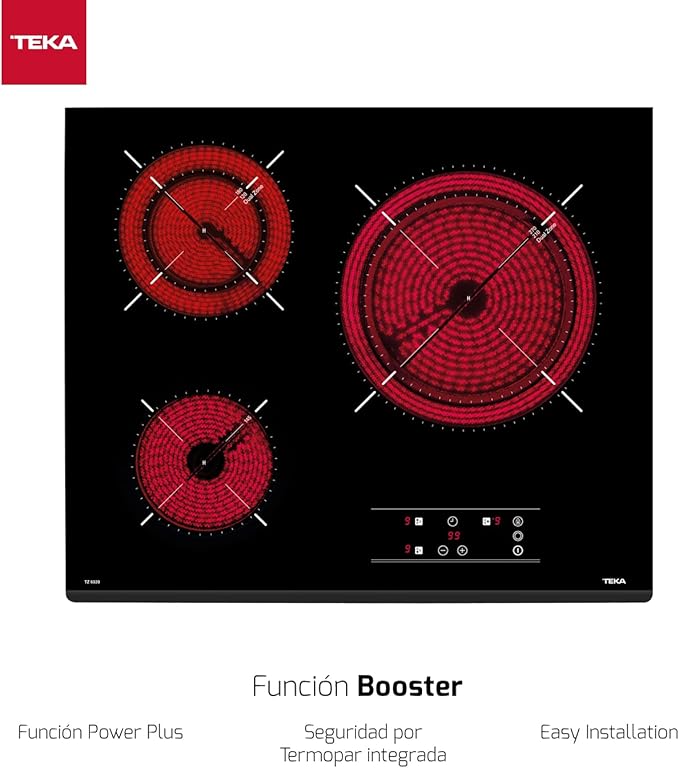 Placa vitrocerámica TEKA TZ 6320 con 3 zonas de cocción zona grande de 27cm 5600 W - Imagen 2