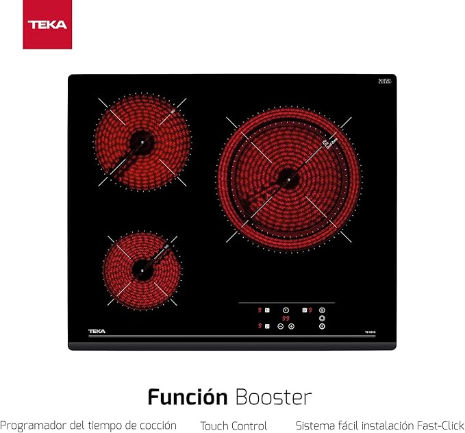Placa de vitrocerámica - TEKA TZ6315, 3 Fuegos zonas, 605 mm, Negro - Imagen 2