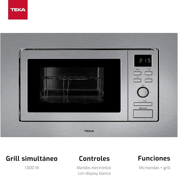 Microondas - Teka MWE202 FI, Integrable, Con grill, 800 W, 5 niveles de potencia, 20 l, Plata - Imagen 3