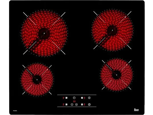 Placa vitrocerámica - Teka TB 6415, 4 zonas, Zona grande 21 cm, Touch Control, 60 cm, Negro
