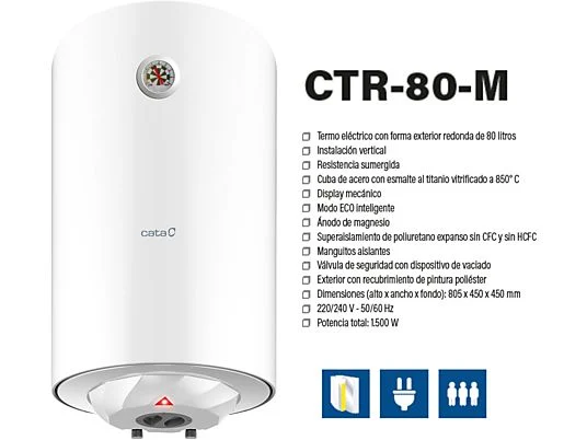 Termo eléctrico - TERMO STANDARD, CTR-80-M CATA, 80 l, Blanco - Imagen 2