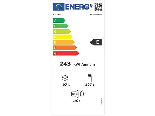 Frigorífico combi - HISENSE RB390N4AWE, No Frost, Altura 186 cm, Capacidad 304 l, Blanco - Imagen 5