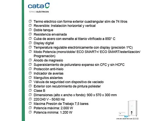 TERMO ELÉCTRICO CORBERÓ CTMBA50 50 L Vertical Clase C - Imagen 3