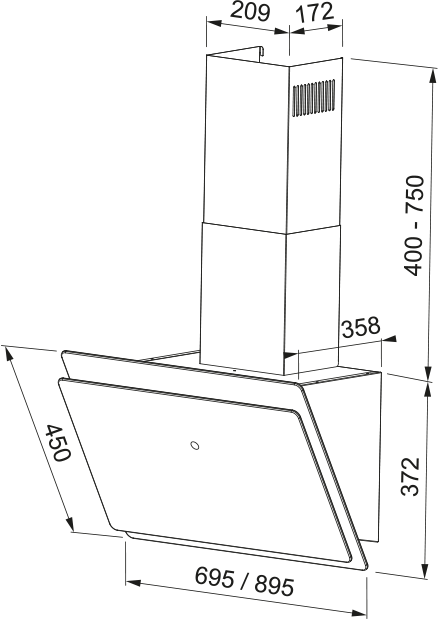 Campana decorativa - Mepamsa Luna Plus 90 3300593162, 3 Velocidades, 590 m³/h, Control táctil, 90 cm, Negro - Imagen 3