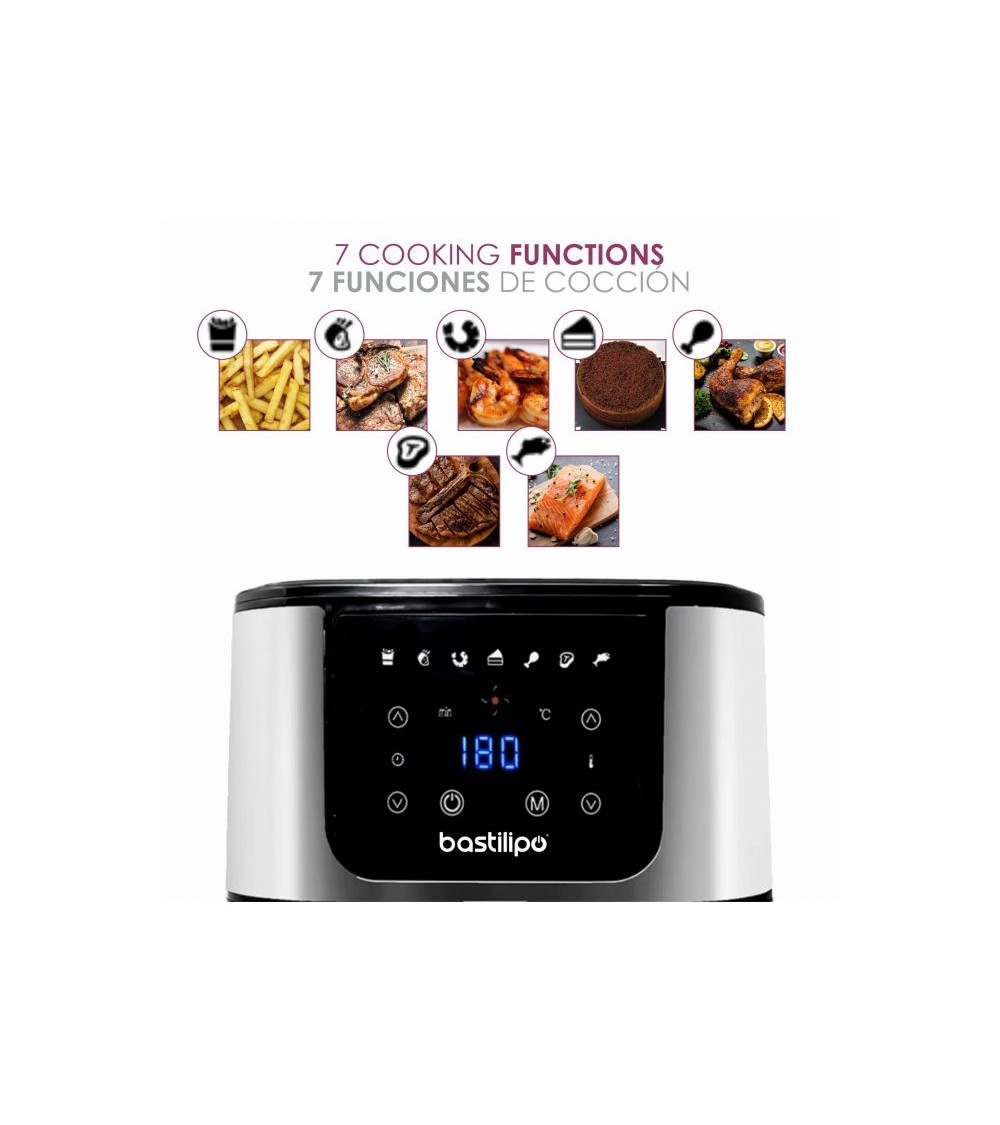 Freidora de aire digital de 5,5 Litros y 1800W, acabado acero cepillado, AF-1800, Dragon air fryer - Imagen 3