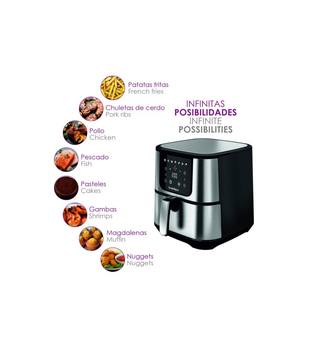 Freidora de aire digital de 5,5 Litros y 1800W, acabado acero cepillado, AF-1800, Dragon air fryer - Imagen 5