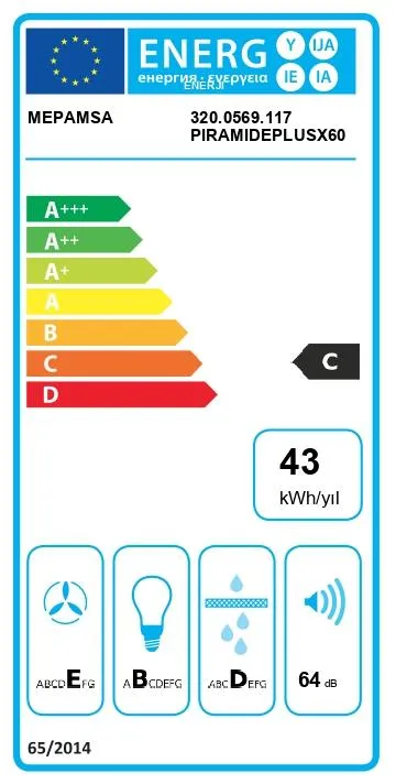 Campana de pared MEPAMSA PIRAMIDE PLUS 60 cm 400 m³/h inox Clase C - Imagen 4