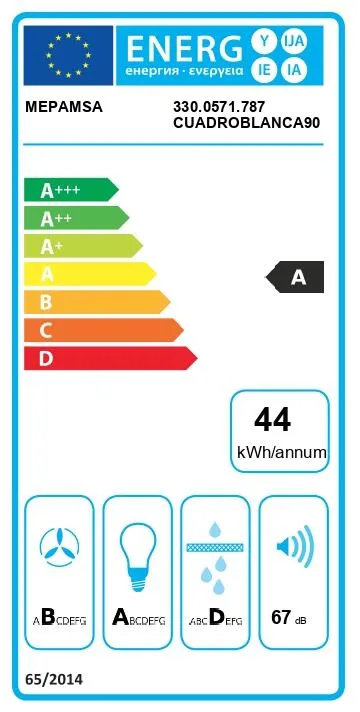 Campana de pared MEPAMSA CUADRO 90 cm 590 m³/h blanco Clase A - Imagen 4