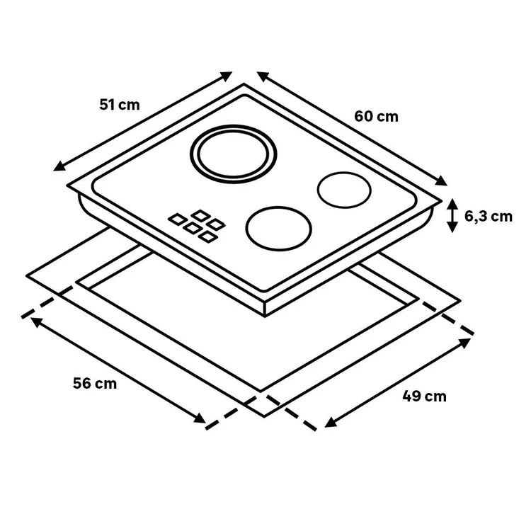 Encimera vitrocerámica - BEKO HIC63402T, 3 zona(s) zonas, 580 mm, Negro - Imagen 4