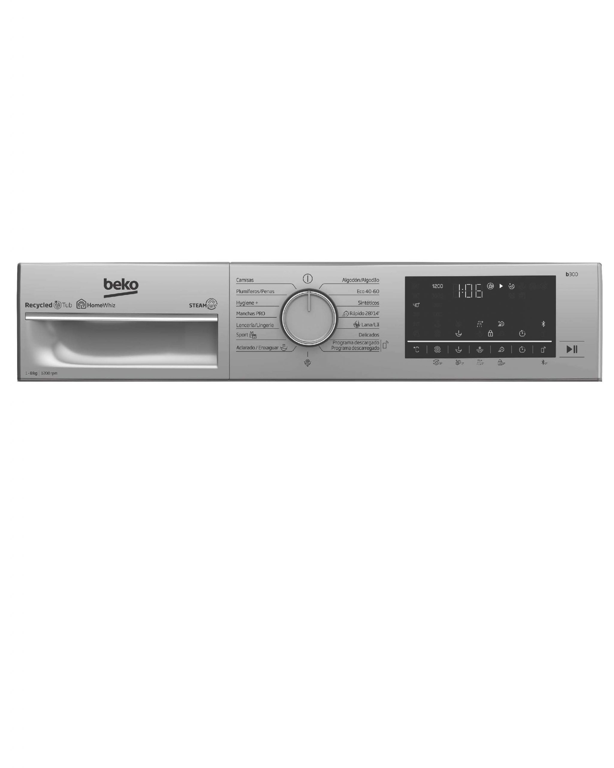 LAVADORA BEKO B3WFT58220X 8/KG. 1200/RPM. INOX A+++ Tara - Imagen 3