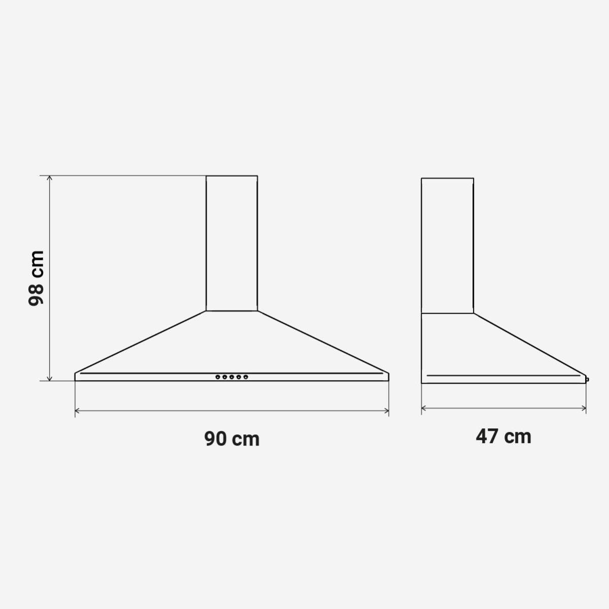 Campana Piramidal Negra 90cm Clase C EVEREST 6090B - Imagen 3