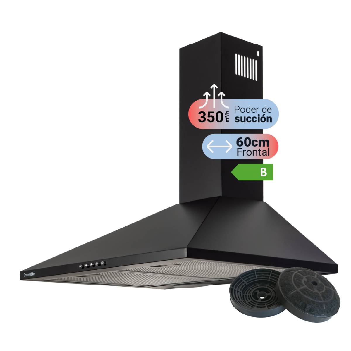 Campana Piramidal Negra 60cm EVEREST 7060B - Imagen 2