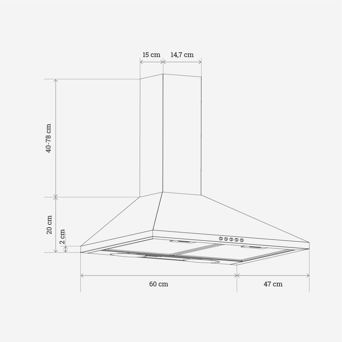 Campana Piramidal Negra 60cm EVEREST 7060B - Imagen 3