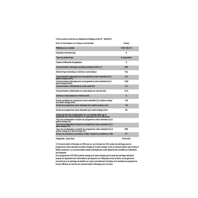 Secadora de condensación Candy CSEV8LFS 8 kg Blanco - Imagen 4