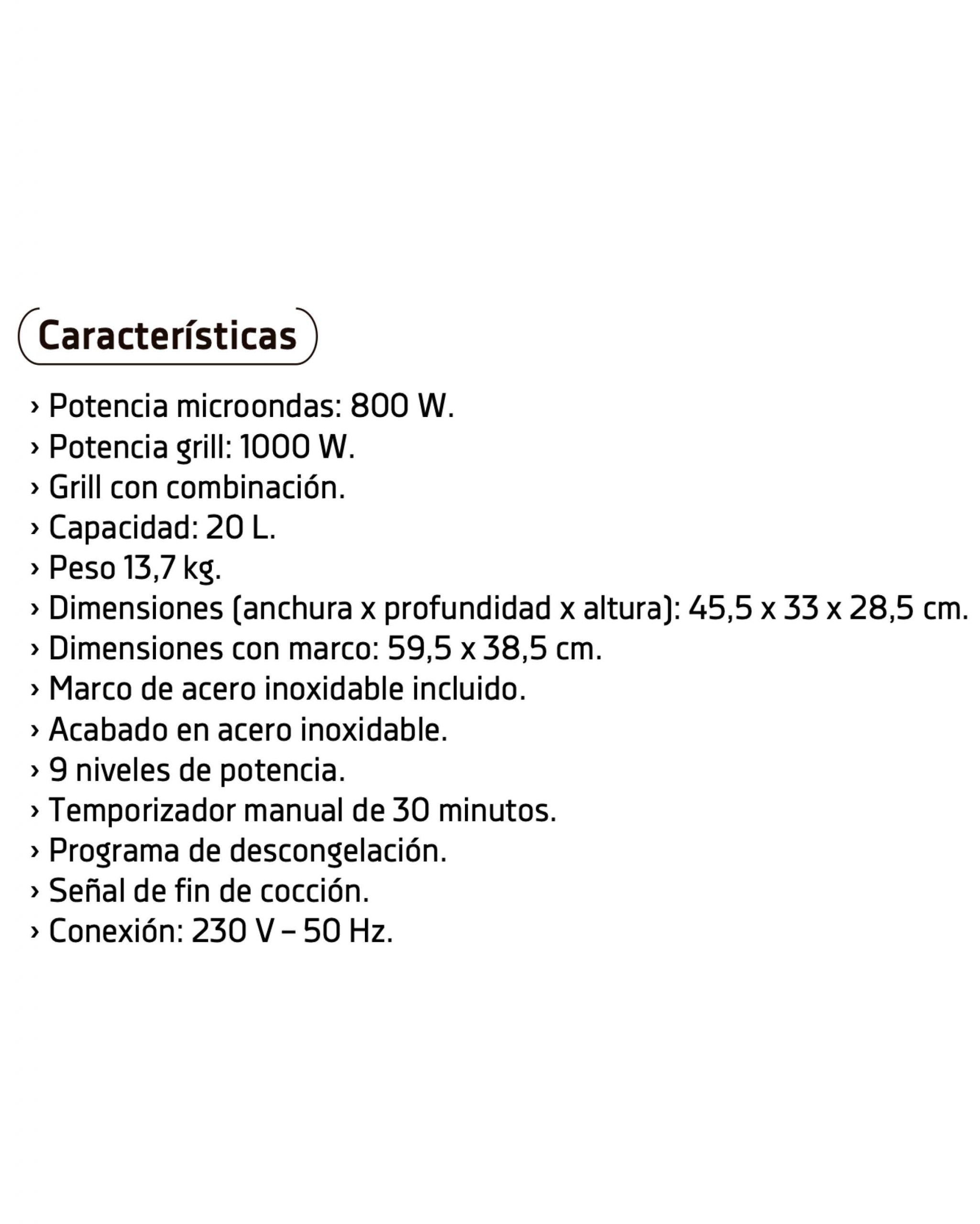 MICROONDAS ORBEGOZO MIG2033 INOX 20/LITROS CON MARCO 800/WATIOS - Imagen 3
