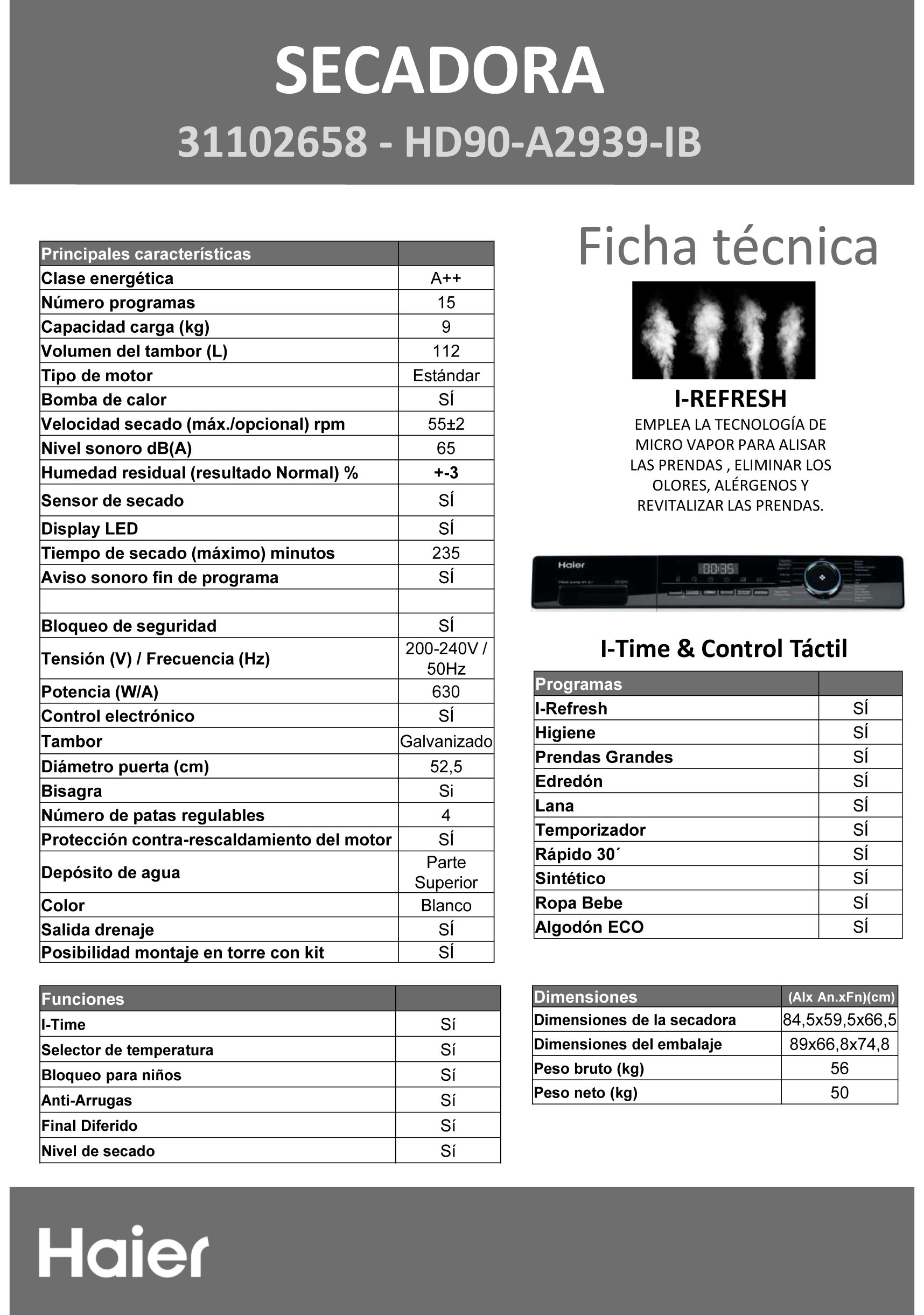 SECADORA HAIER HD90-A2939-IB 9/KG - Imagen 5