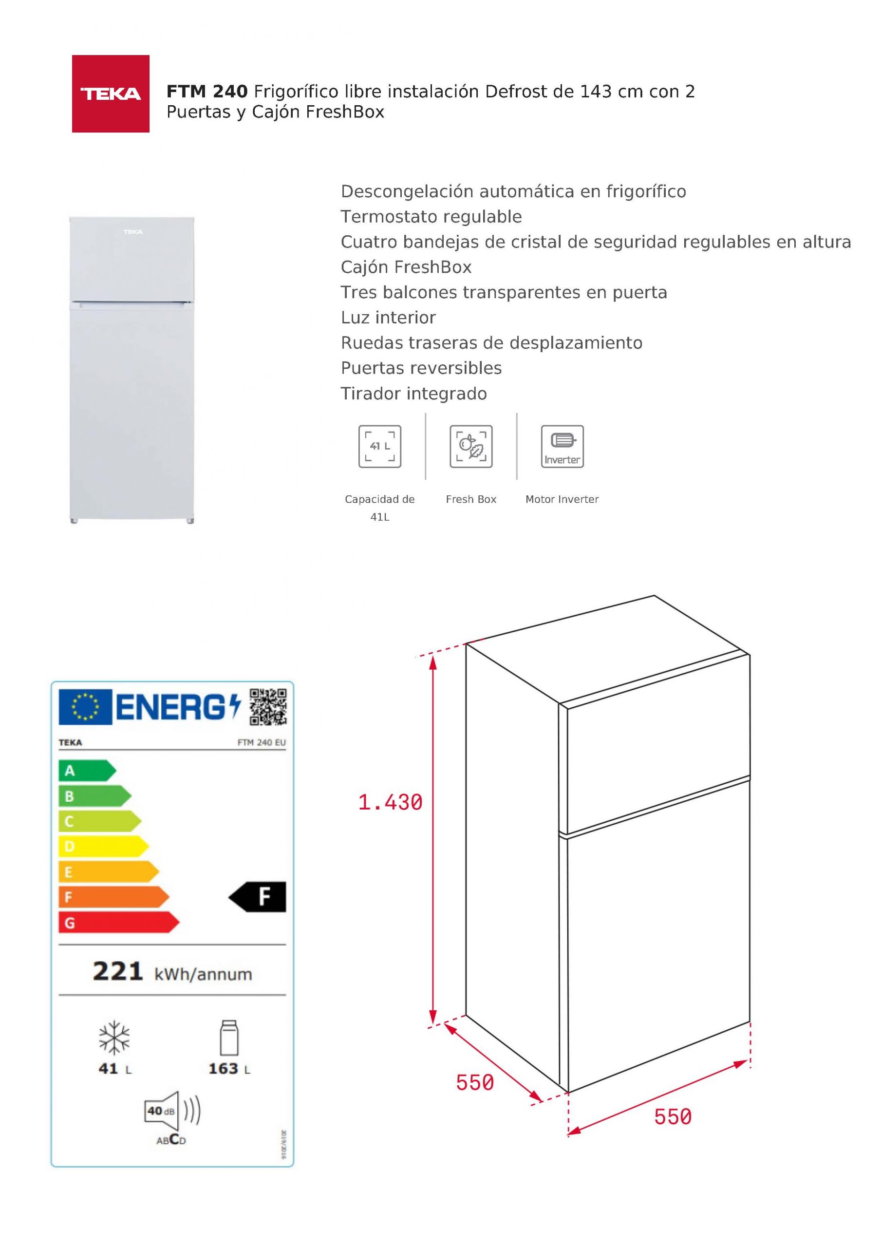 FRIGORIFICO TEKA FS2DRTF2510WH 143X55 - Imagen 4