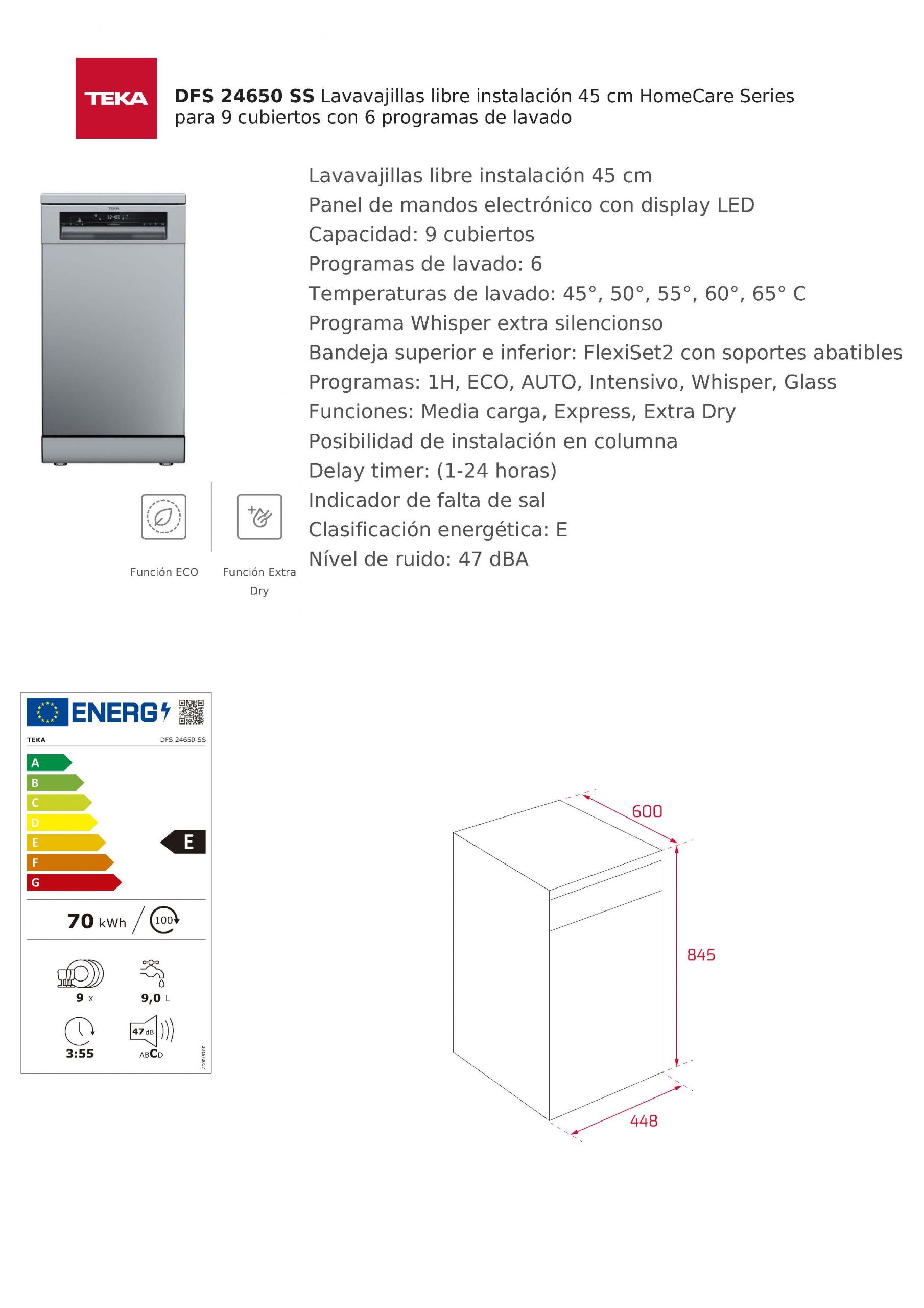 LAVAVAJILLAS TEKA DFS24650S 45/CMS 6/PROGRAMAS - Imagen 4