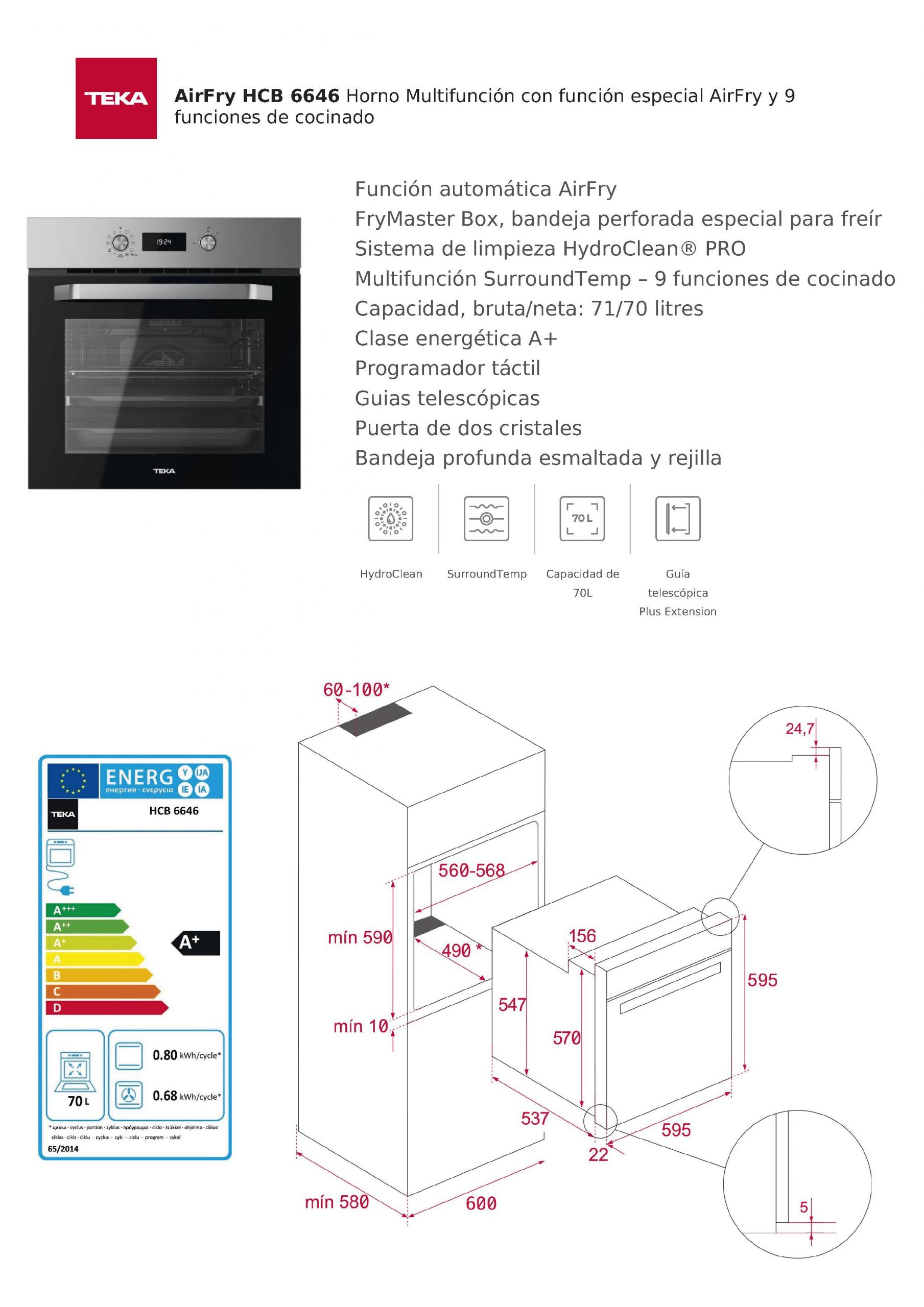 HORNO INDEPENDIENTE TEKA AIRFRY HCB6646 SS - Imagen 4