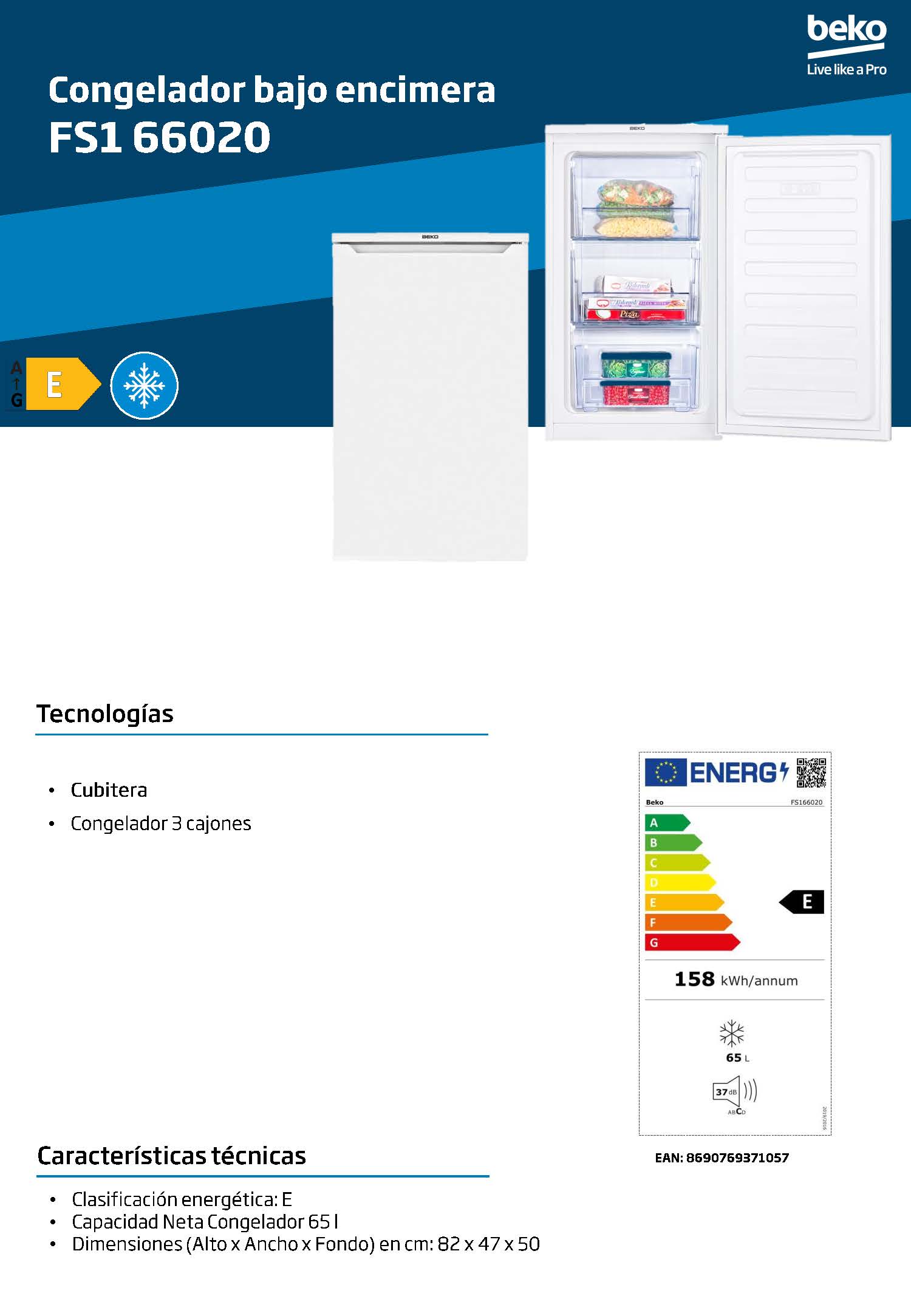 CONGELADOR VERTICAL BEKO FS166020 - Imagen 4