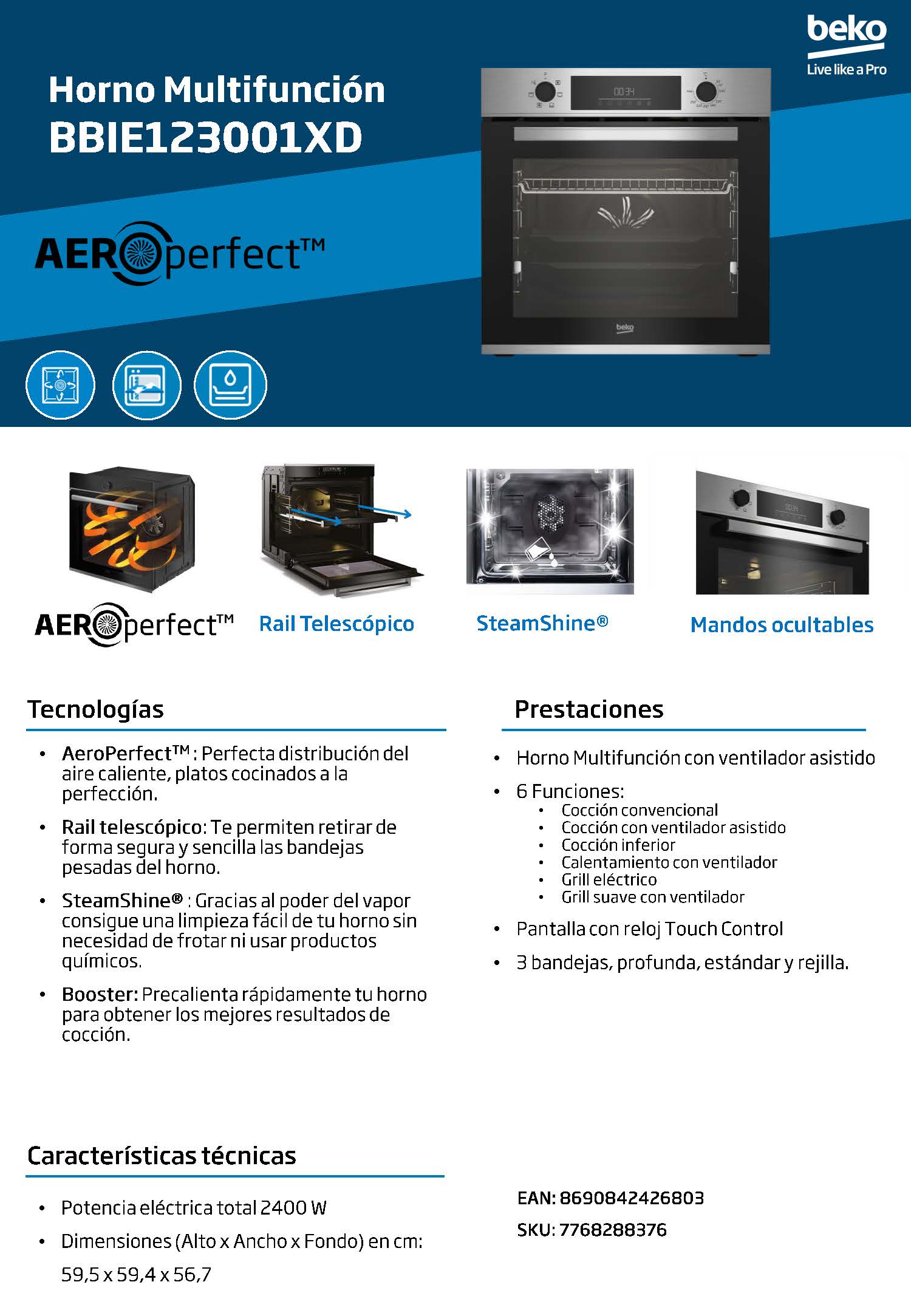 HORNO INDEPENDIENTE BEKO BBIE123001XD - Imagen 4