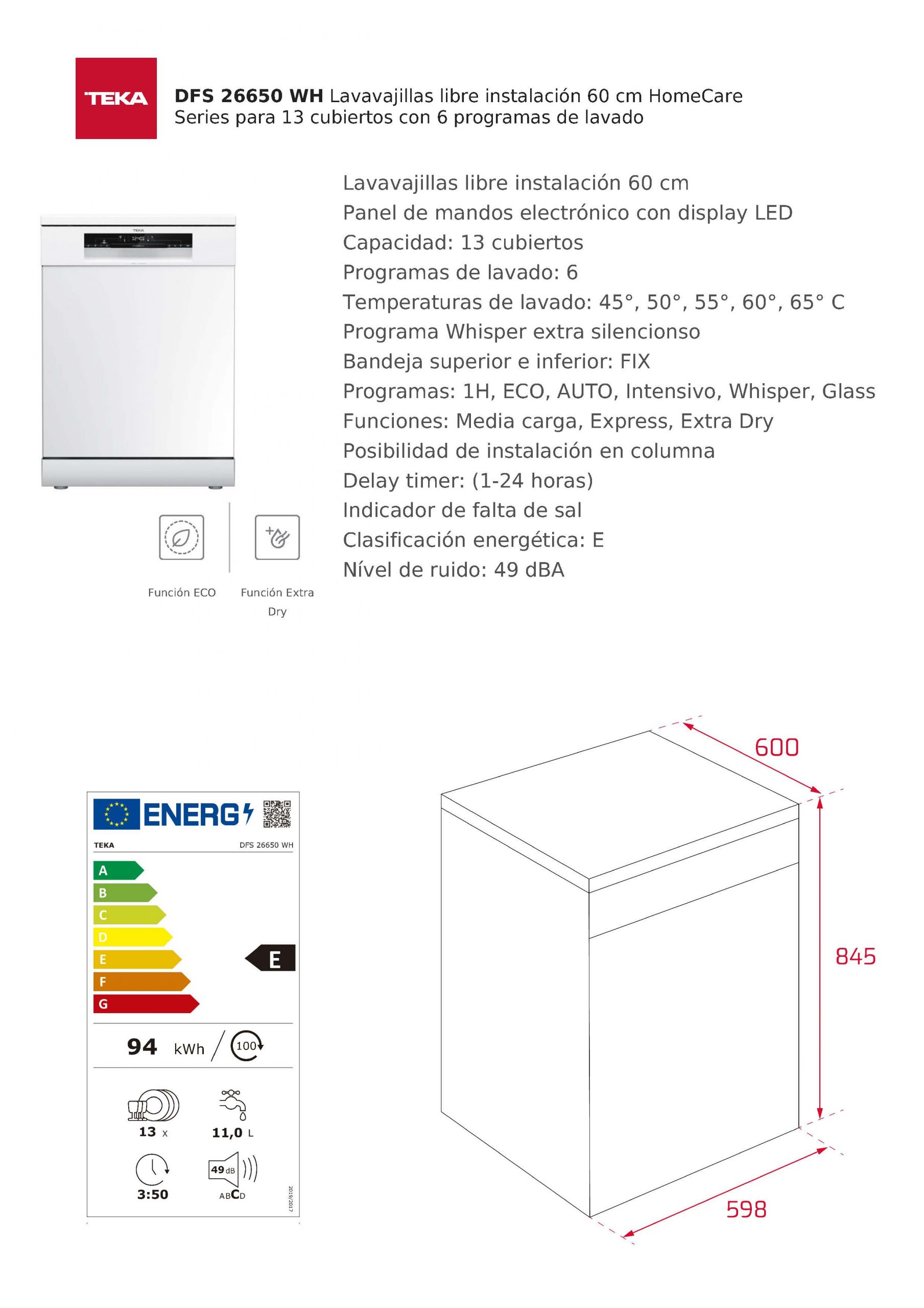 LAVAVAJILLAS TEKA DFS26650 6/PROGRAMAS - Imagen 3