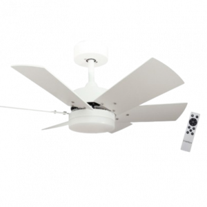Ventilador de techo Cala blanca DC, 75 cm Ø, 6 aspas, blanco/roble claro, luz led, Bastilipo