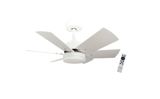 Ventilador de techo Cala blanca DC, 75 cm Ø, 6 aspas, blanco/roble claro, luz led, Bastilipo