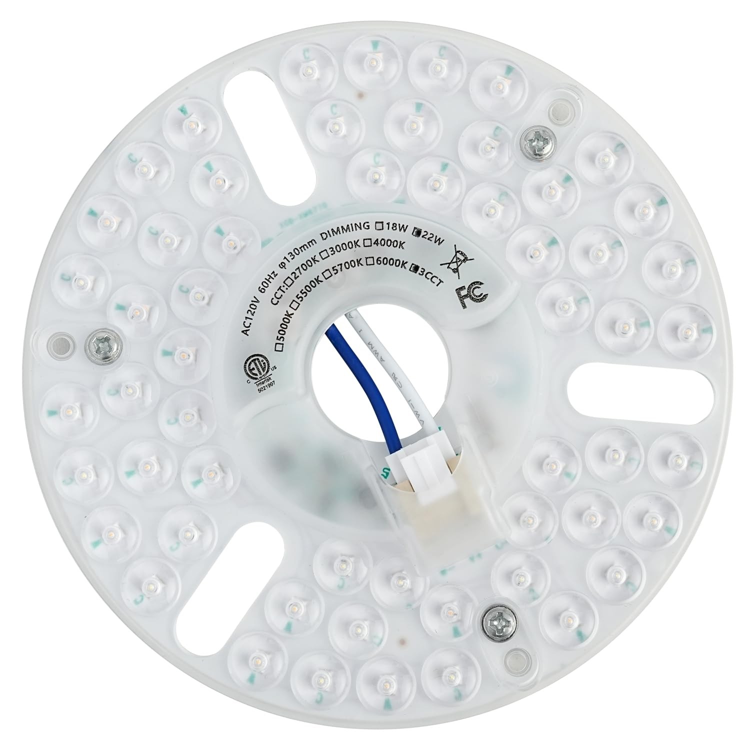 BASTILIPO, Recambio LED 3 tonos para ventiladores de techo, 130mm Ø, 18W, con conexión e imanes