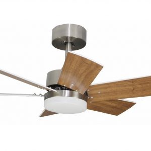 BASTILIPO, ARENAL DC, ventilador de techo con motor DC, mando a distancia, 75cm, 6 aspas reversibles Roble claro/oscuro, luz led 3 tonos
