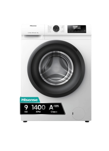 Lavadora Hisense WF1Q9041BW - 9kg, 1400 RPM, Motor Inverter, Función Vapor, Clase A - Blanco
