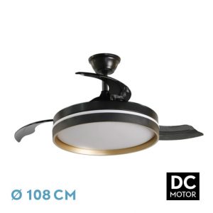 Ventilador Retractil Dc Mandarin Negro/oro 72w 3aspas
