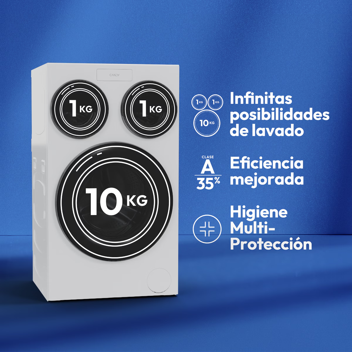 Lavadora Candy Multiwash MQD 410CBL9-37, 10+1+1 kg, 1400 rpm, 20 programas - Imagen 3