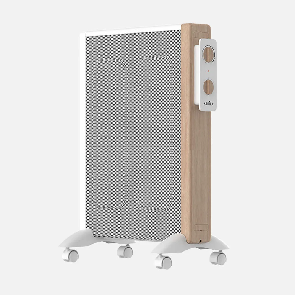 Radiador de Mica BADIN 1500W Blanco/Madera con Ruedas Antivuelco