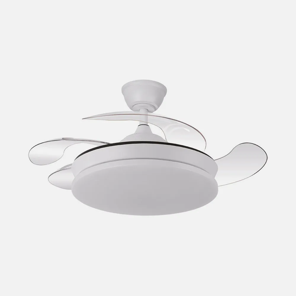 Ventilador DC con Luz TRIDENTE MINI 91cm Blanco Aspas Desplegables
